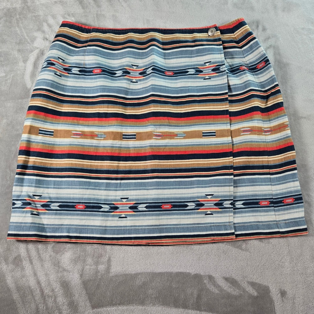 Jones New York Sport 100% Linen Short Wrap Skirt Sz 14 Stripe Southwestern Aztec
